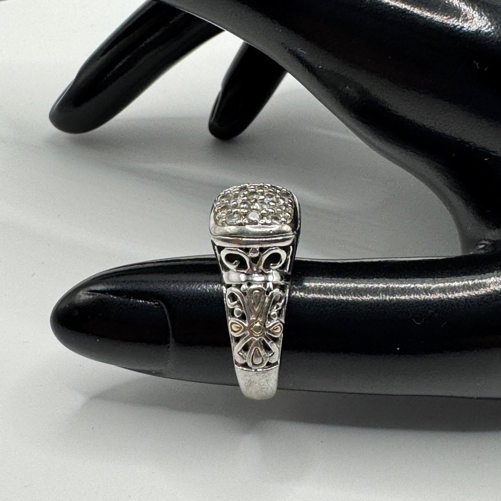 Vintage-Style Sterling Silver Ring with Pave Setting - Size 7